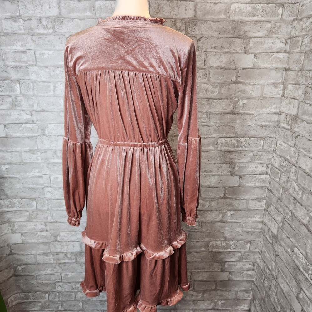Simply Southern Dress‎ Midi Velour Ruffle Tassel Tie Dusty Pink Romantic Small - Picture 6 of 10